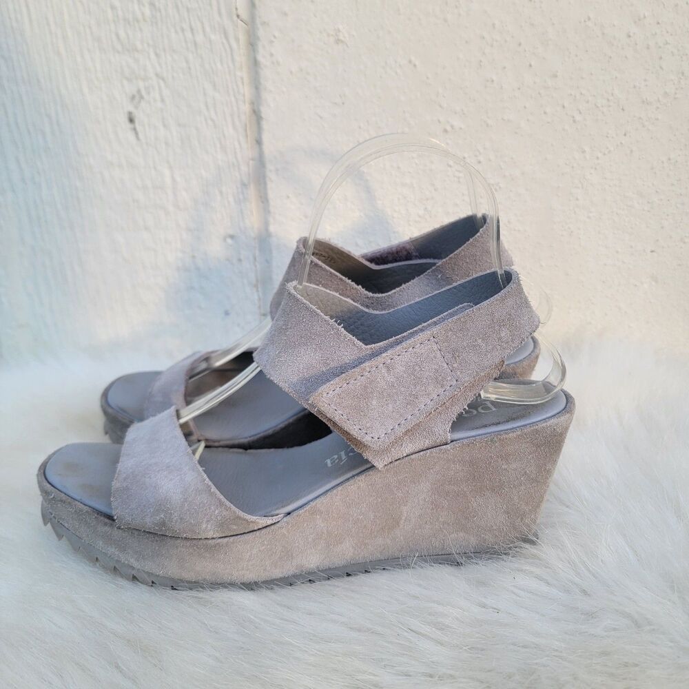 Pedro Garcia Suede Grey Platform Wedges Size 9.5 Made In Spain